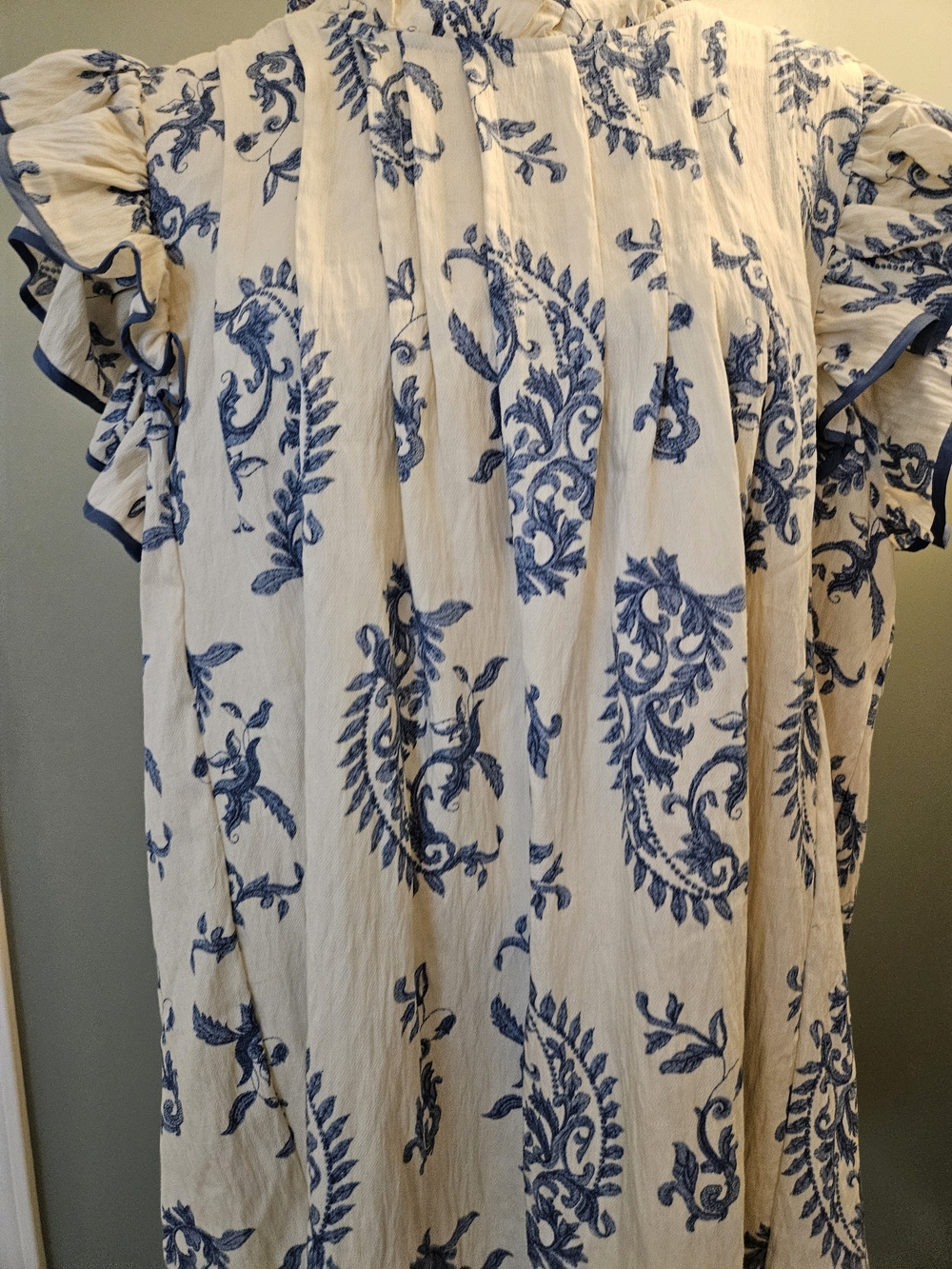 Umgee Blue and Cream Floral Ruffle Accent Dress Women's Size 2XL New - Picture 8 of 11
